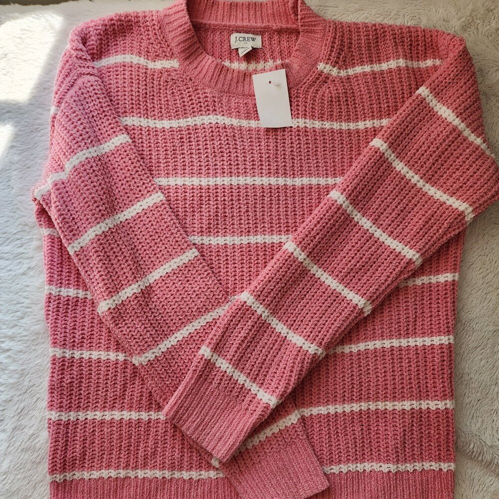 J. Crew Factory Pink and White Striped Sweater